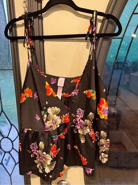 Savage X Fenty Black Floral Tie-Strap Camisole